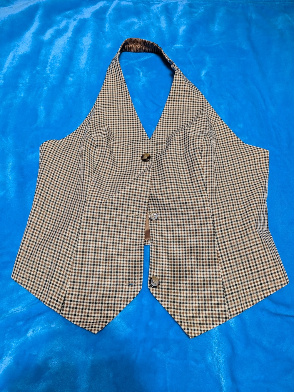 🤎✨ Sweet Heat & Vintage Lines: Brown Checkered Halter Vest